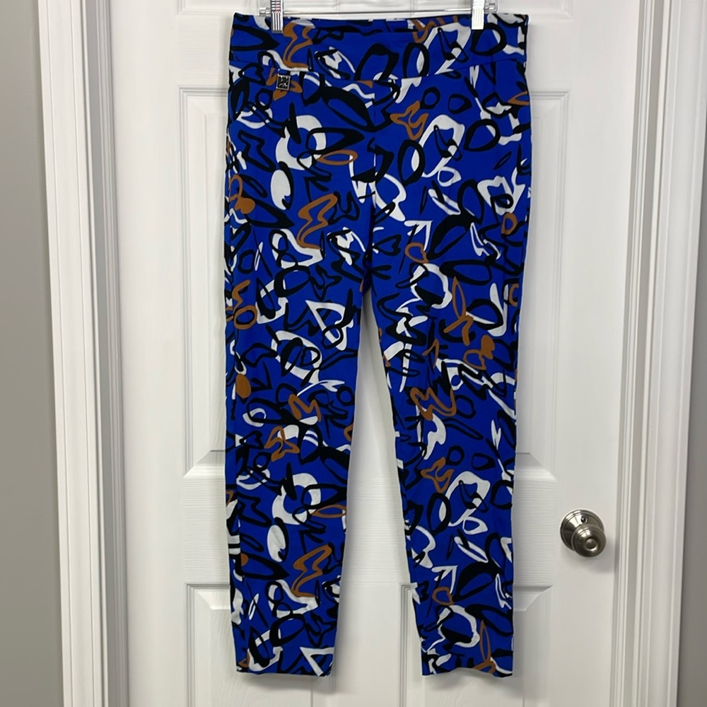 Joseph Ribkoff Royal Sapphire/Multi Abstract Print Pull-On Ankle Pants Size 16